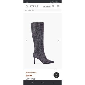 New Size 7 JustFab Black Grey Isabel Cap Toe Stiletto High Heel Long Tall Boots